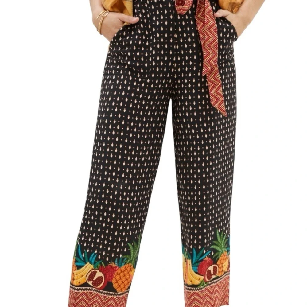 Farm Rio Tucker Paperbag Pants Fruits Belted Crop Size XS - Picture 2 of 13